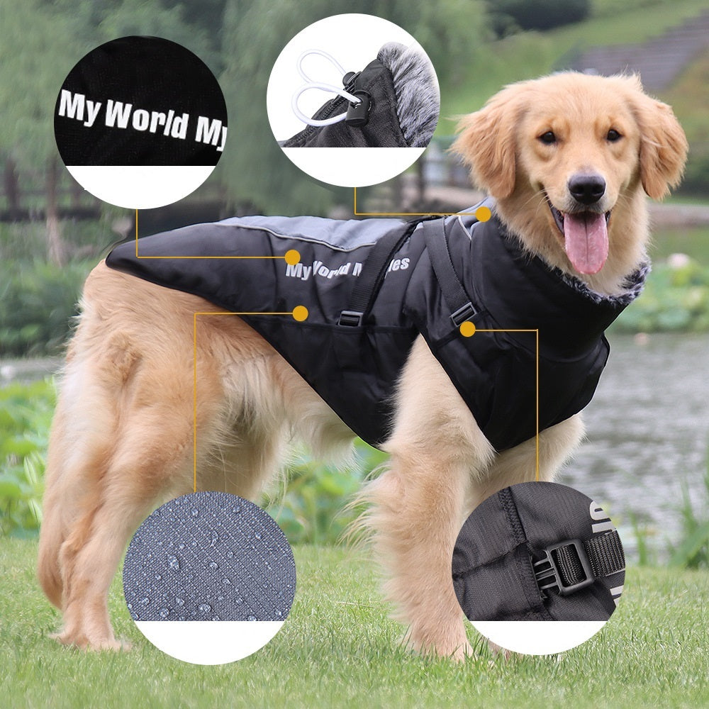 HKM-034387 Reflective Waterproof Jacket for Large Dogs - Warm Cotton Pet Clothing in Multiple Colors