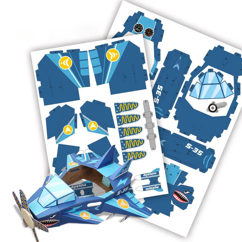 HKM-034451 Wearable DIY Shark Plane 3D Paper Puzzle Toy for Kids - Pretend Play Model