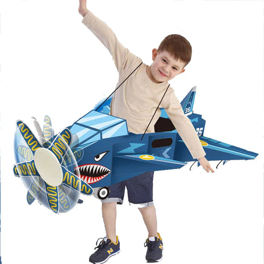 KTX-034451 Wearable DIY Shark Plane 3D Paper Puzzle Toy for Kids - Pretend Play Model