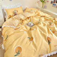 HKM-034707 Cartoon-Themed Cotton Summer Bed Set - Three-Piece Bedding Ensemble with Lace Designs