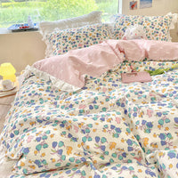 HKM-034707 Cartoon-Themed Cotton Summer Bed Set - Three-Piece Bedding Ensemble with Lace Designs