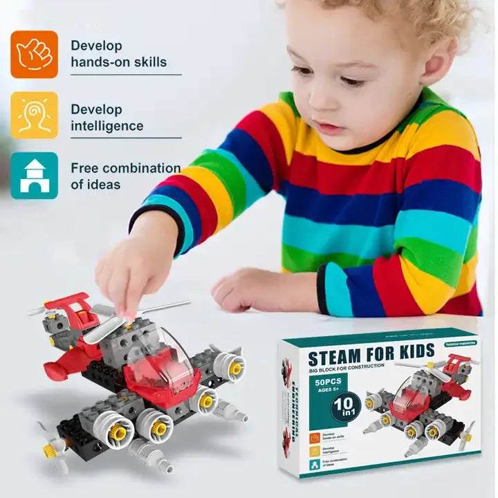 KTX-034707 DIY Airplane Building Blocks Set - 50-Piece Educational Puzzle for Kids, Ages 0-14