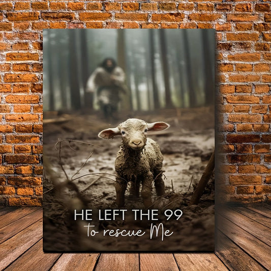 KTX-034963 Framed Canvas Art: He Left 99 Sheep to Save Me - Christian Wall Decor for Living Room and Bedroom