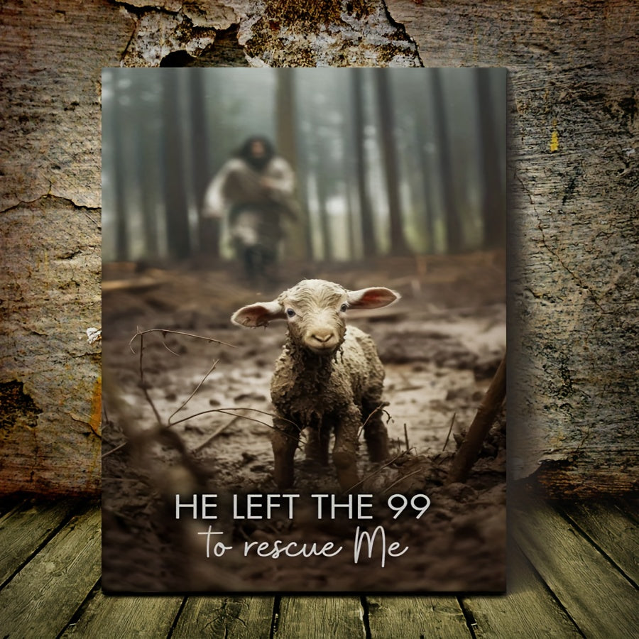 KTX-034963 Framed Canvas Art: He Left 99 Sheep to Save Me - Christian Wall Decor for Living Room and Bedroom