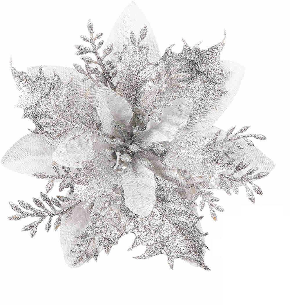 HKM-035155 Double-Layer Christmas Flower Garland in Gold, Red, Silver - 14cm Plastic Decoration