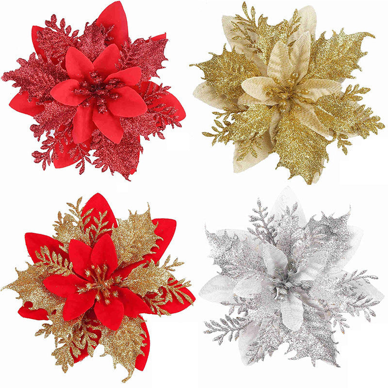 HKM-035155 Double-Layer Christmas Flower Garland in Gold, Red, Silver - 14cm Plastic Decoration