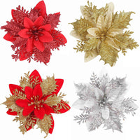 HKM-035155 Double-Layer Christmas Flower Garland in Gold, Red, Silver - 14cm Plastic Decoration