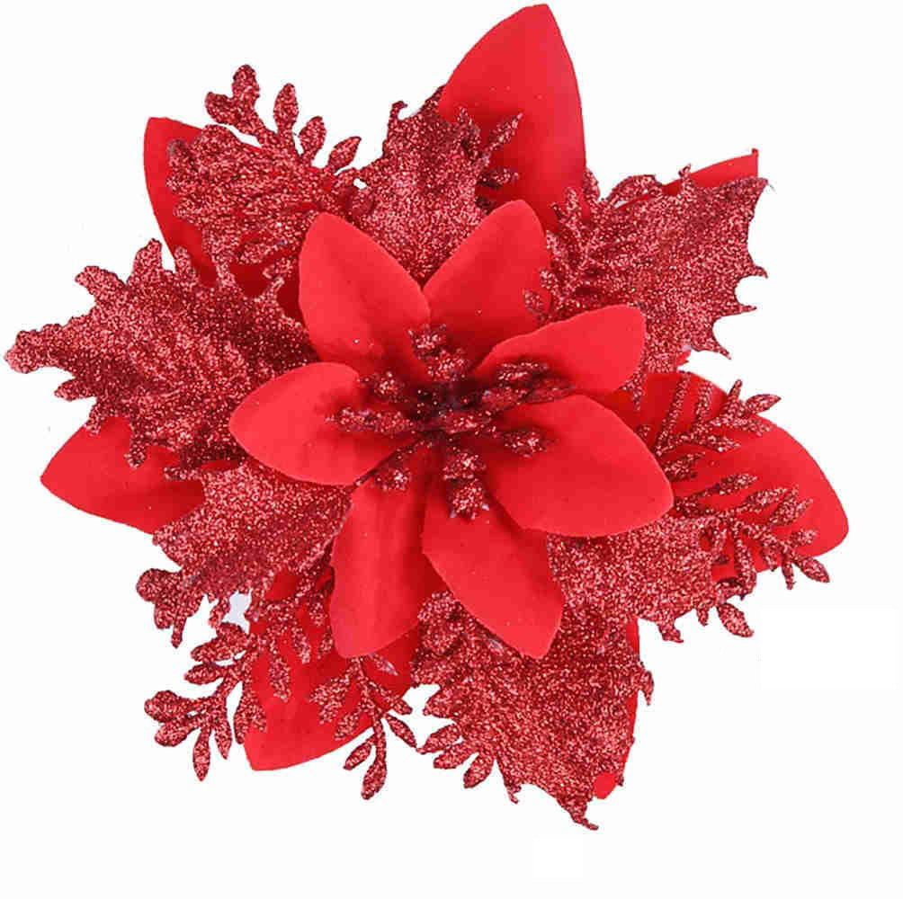 HKM-035155 Double-Layer Christmas Flower Garland in Gold, Red, Silver - 14cm Plastic Decoration