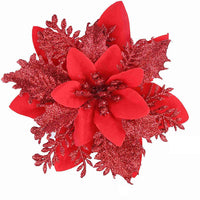 HKM-035155 Double-Layer Christmas Flower Garland in Gold, Red, Silver - 14cm Plastic Decoration