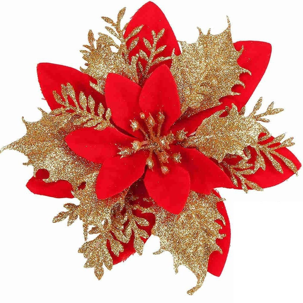 HKM-035155 Double-Layer Christmas Flower Garland in Gold, Red, Silver - 14cm Plastic Decoration