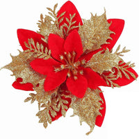 HKM-035155 Double-Layer Christmas Flower Garland in Gold, Red, Silver - 14cm Plastic Decoration