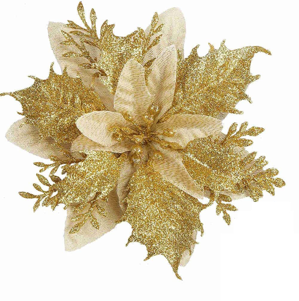HKM-035155 Double-Layer Christmas Flower Garland in Gold, Red, Silver - 14cm Plastic Decoration