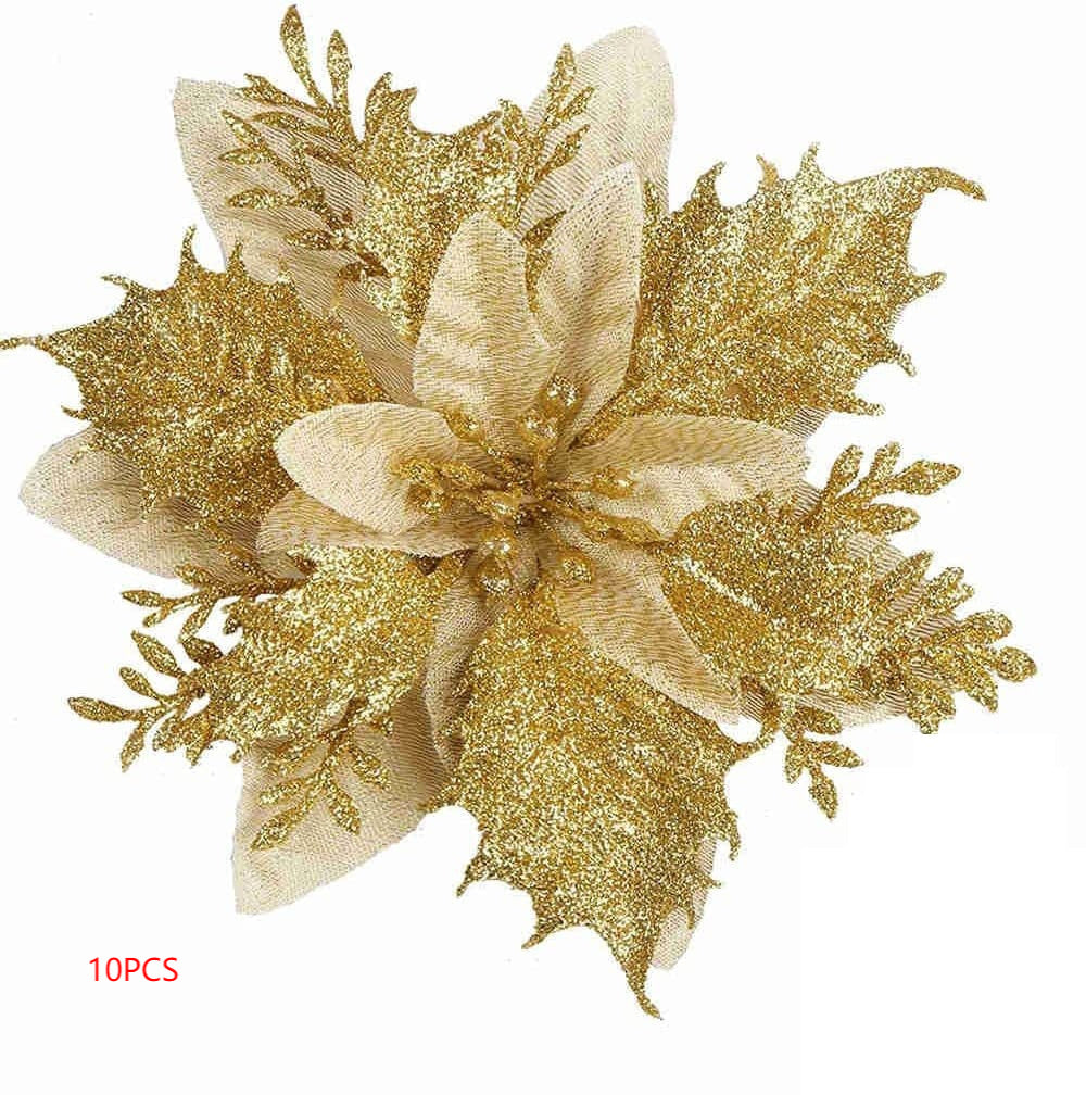 HKM-035155 Double-Layer Christmas Flower Garland in Gold, Red, Silver - 14cm Plastic Decoration