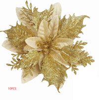 HKM-035155 Double-Layer Christmas Flower Garland in Gold, Red, Silver - 14cm Plastic Decoration