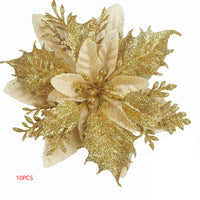 HKM-035155 Double-Layer Christmas Flower Garland in Gold, Red, Silver - 14cm Plastic Decoration