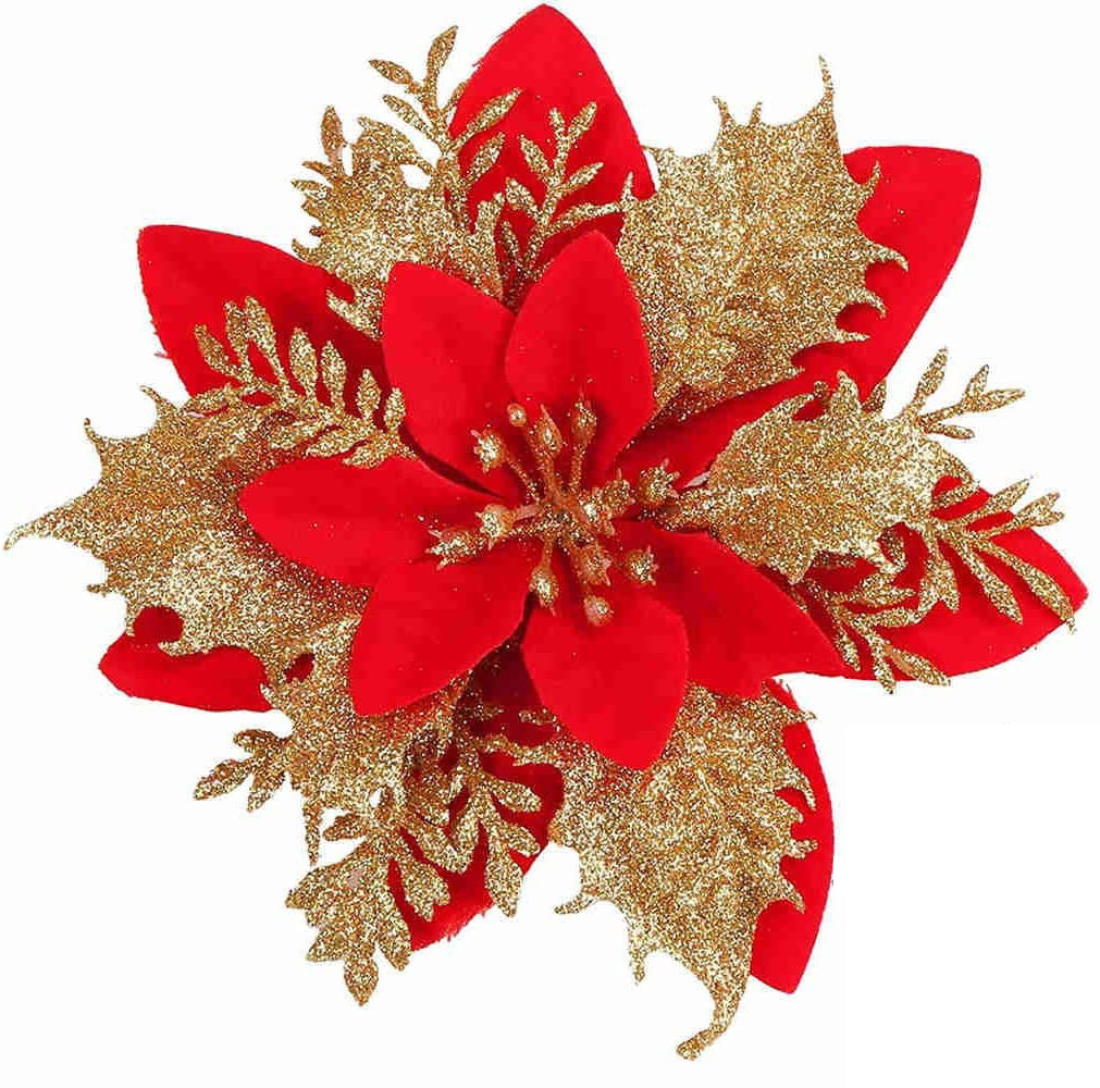 HKM-035155 Double-Layer Christmas Flower Garland in Gold, Red, Silver - 14cm Plastic Decoration