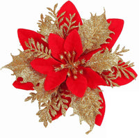 HKM-035155 Double-Layer Christmas Flower Garland in Gold, Red, Silver - 14cm Plastic Decoration