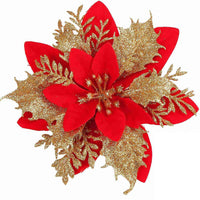 HKM-035155 Double-Layer Christmas Flower Garland in Gold, Red, Silver - 14cm Plastic Decoration