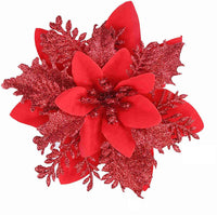 HKM-035155 Double-Layer Christmas Flower Garland in Gold, Red, Silver - 14cm Plastic Decoration