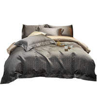 HKM-035347 Luxury Jacquard Bedding Set with Stripes - Four-Piece Cotton Satin Quilt Cover and Bed Sheet Collection
