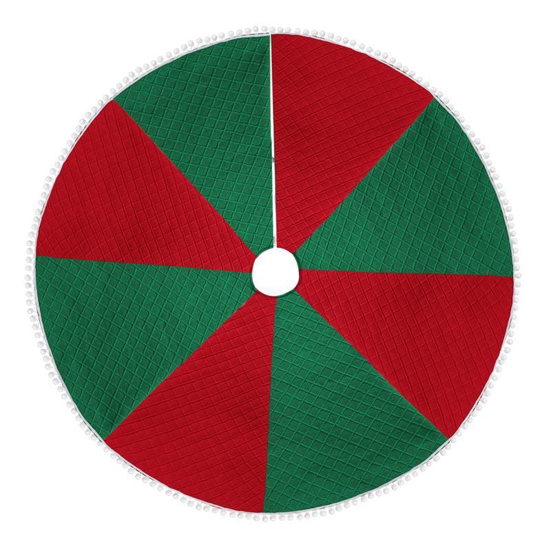 HKM-035475 48-Inch Christmas Tree Skirt with Red and Green Stitching, Knitted Non-Woven Fabric