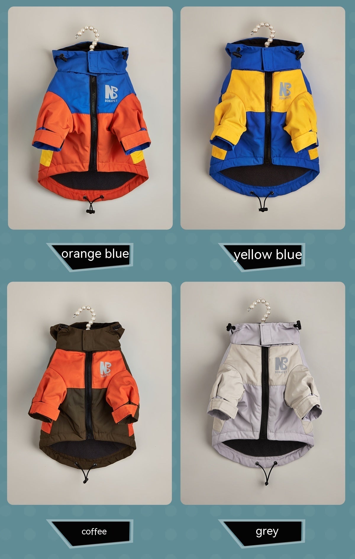 HKM-035475 Waterproof Warm Dog Jacket for Autumn and Winter - Casual Pet Raincoat in Three Color Options