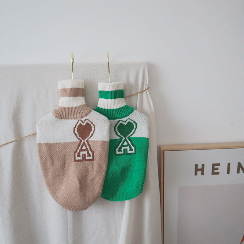HKM-035603 Cozy Wool Baseball Jacket for Dogs in Green and Khaki - Autumn and Winter Style