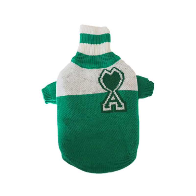 HKM-035603 Cozy Wool Baseball Jacket for Dogs in Green and Khaki - Autumn and Winter Style