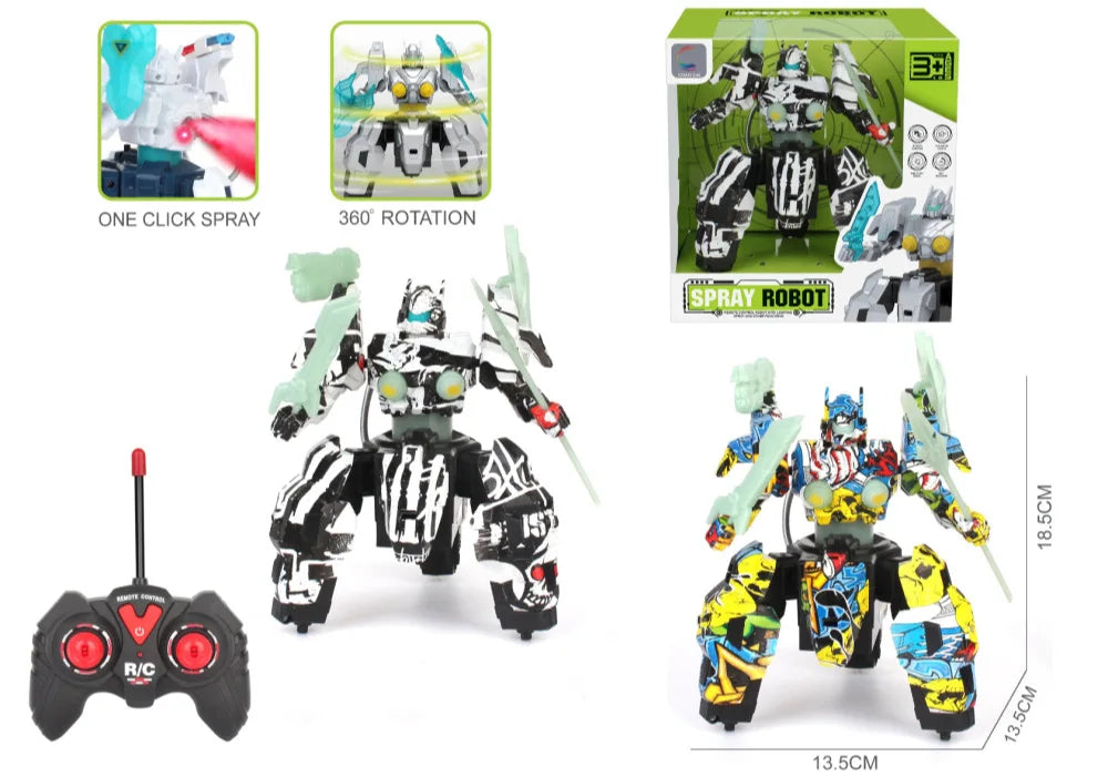 HKM-035859 360 Degree Rotating Remote Control Robot Toy with Lights and Spray for Kids