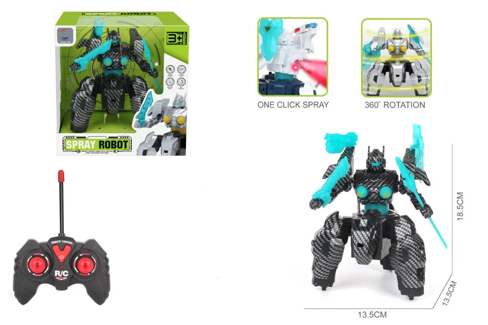 HKM-035859 360 Degree Rotating Remote Control Robot Toy with Lights and Spray for Kids