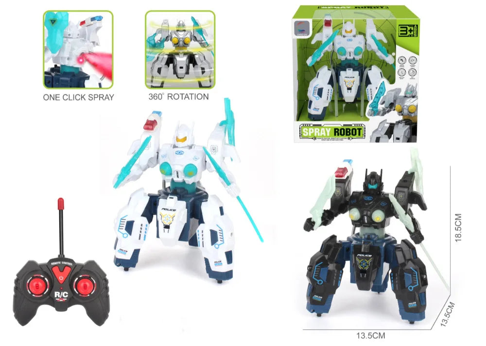 HKM-035859 360 Degree Rotating Remote Control Robot Toy with Lights and Spray for Kids
