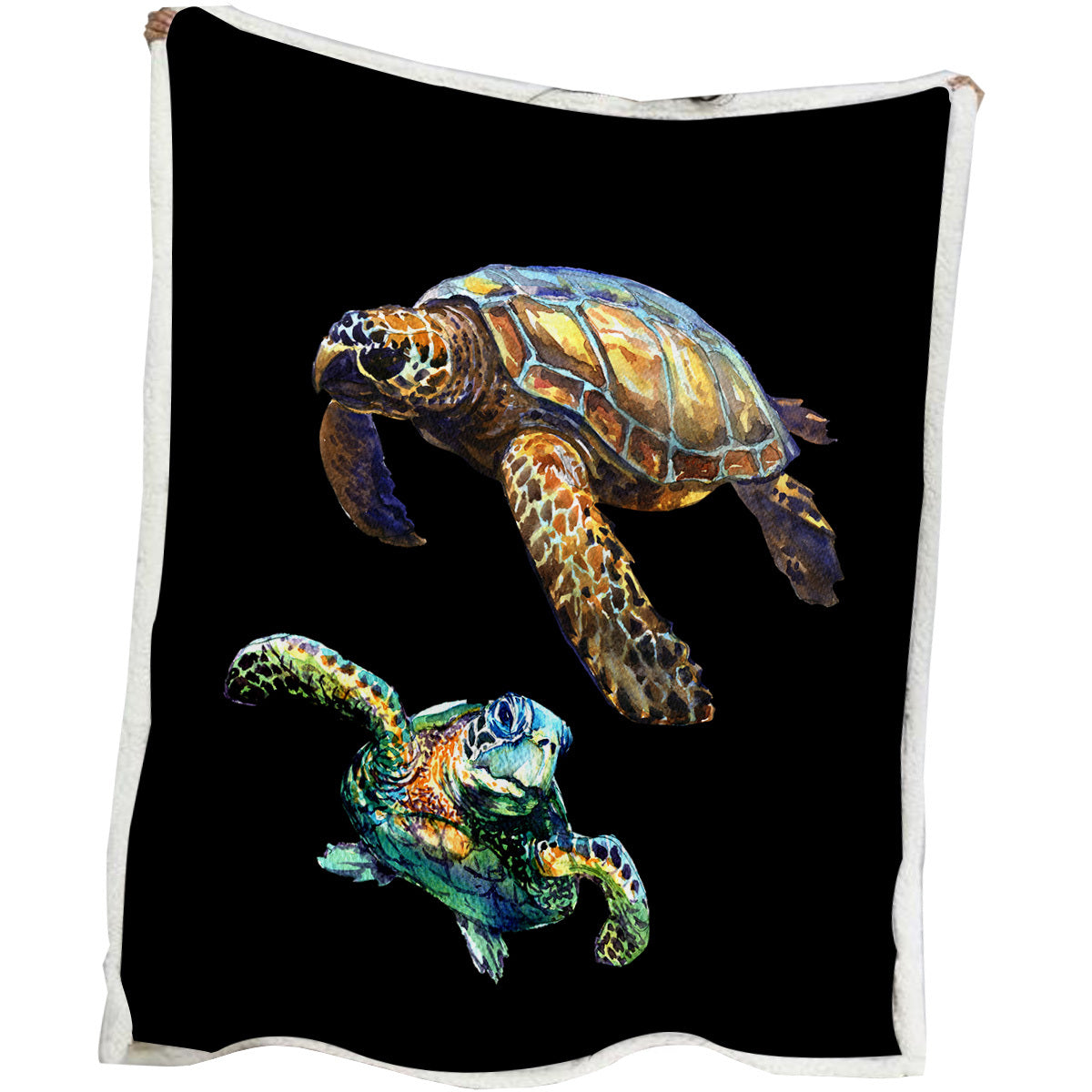 HKM-035859 Cozy Sherpa Fleece Blanket with Black Base Turtle Design - Two Sizes Available