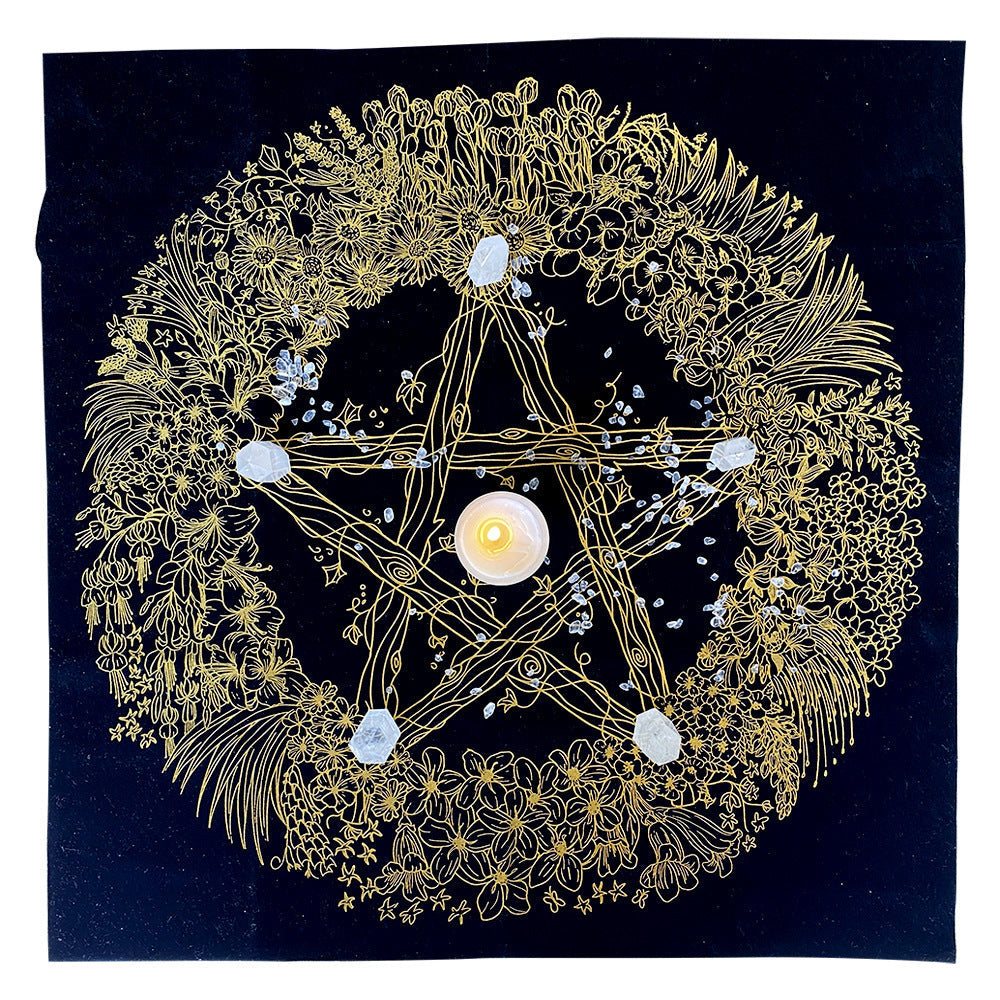 HKM-035859 Thick Velvet Tarot Tablecloth with Crystal Flower Design - 60cm x 60cm