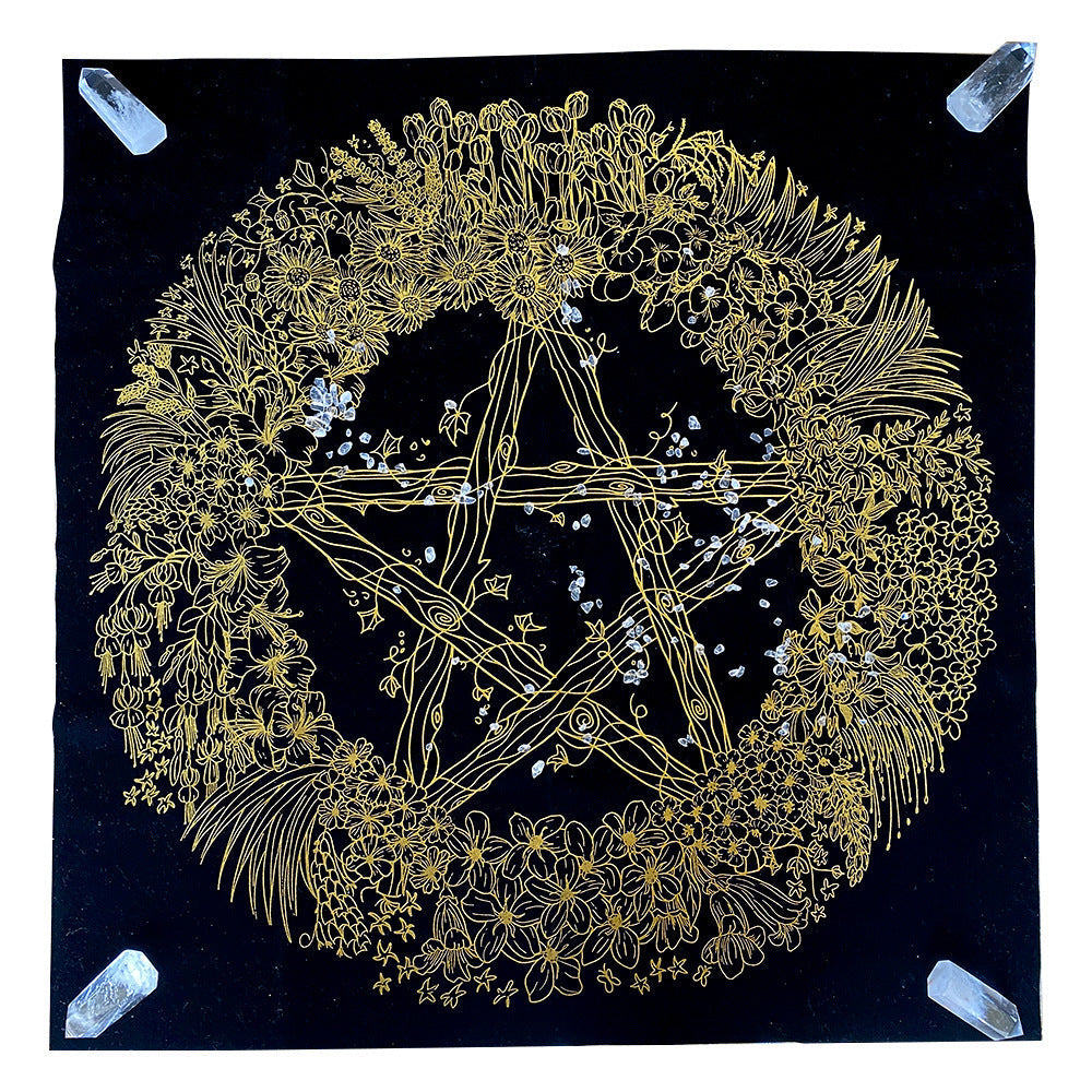 HKM-035859 Thick Velvet Tarot Tablecloth with Crystal Flower Design - 60cm x 60cm