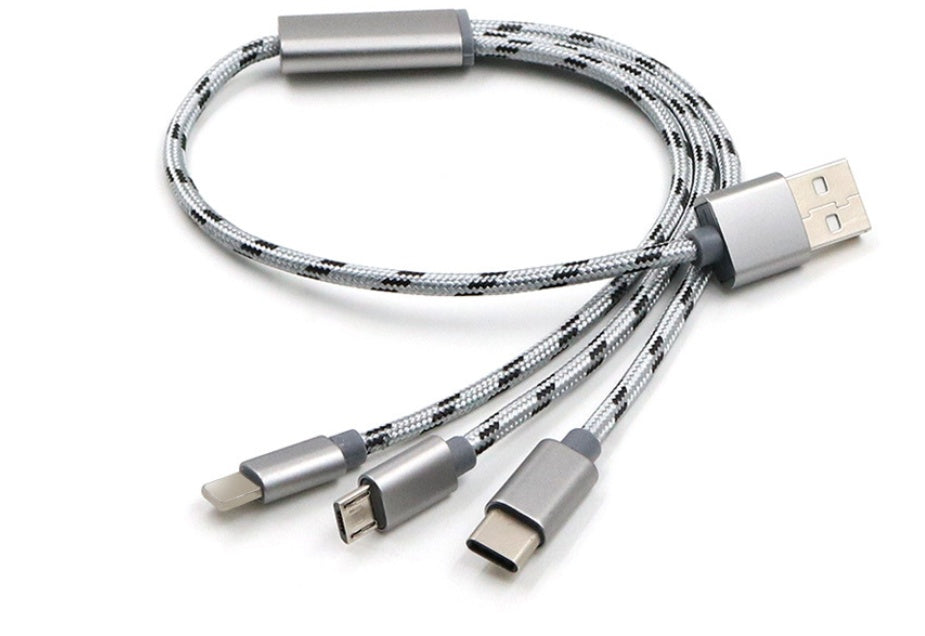 HKM-035923 Three-in-One Universal USB Charging Cable - Type-C, Micro USB, 0.2m in Gold, Rose Gold, Silver