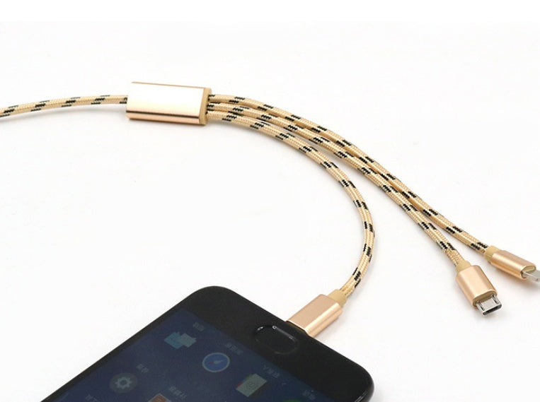 HKM-035923 Three-in-One Universal USB Charging Cable - Type-C, Micro USB, 0.2m in Gold, Rose Gold, Silver