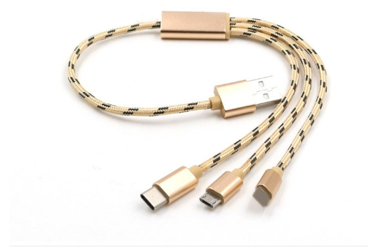 HKM-035923 Three-in-One Universal USB Charging Cable - Type-C, Micro USB, 0.2m in Gold, Rose Gold, Silver
