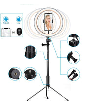 HKM-036243 10-Inch Dimmable LED Ring Light with Tripod and Bluetooth Remote for Phone Selfie and Video Shooting