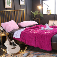 HKM-036243 Double-Layer Long Plush Blanket - Soft Polyester Fabric, Various Colors and Sizes Available