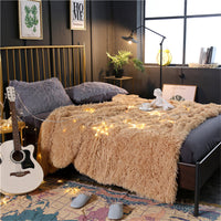 HKM-036243 Double-Layer Long Plush Blanket - Soft Polyester Fabric, Various Colors and Sizes Available