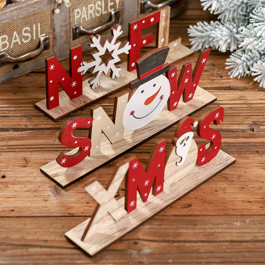 HKM-036307 Wooden Christmas Letter Ornaments - Festive Decor for Holiday Cheer