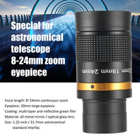 HKM-036371 Zoom Eyepiece for Astronomical Telescope - 8-24mm High-Resolution Magnification Accessory
