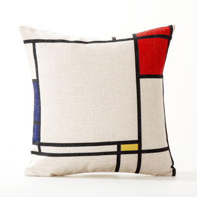 HKM-036563 Geometric Pattern Cushion Pillowcase in Thick Cotton and Linen for Office and Car, Size 45X45cm