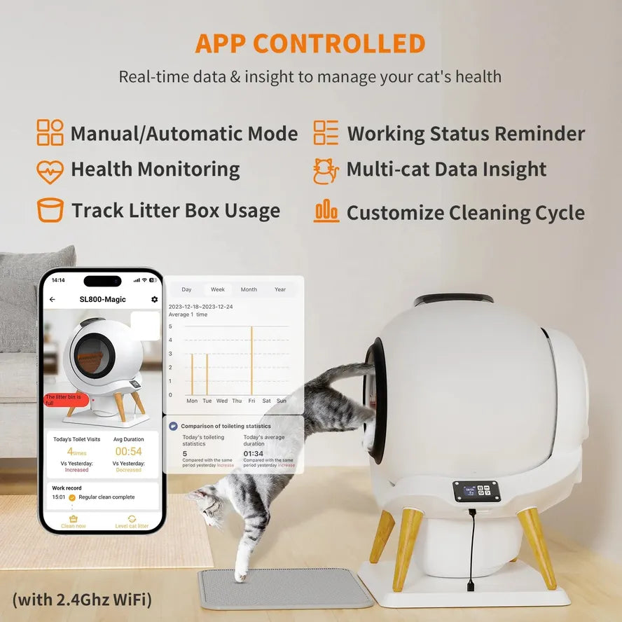 KTX-036627 Smart Automatic Cat Litter Box with WiFi Connectivity and Ultra-quiet Self-Cleaning Feature