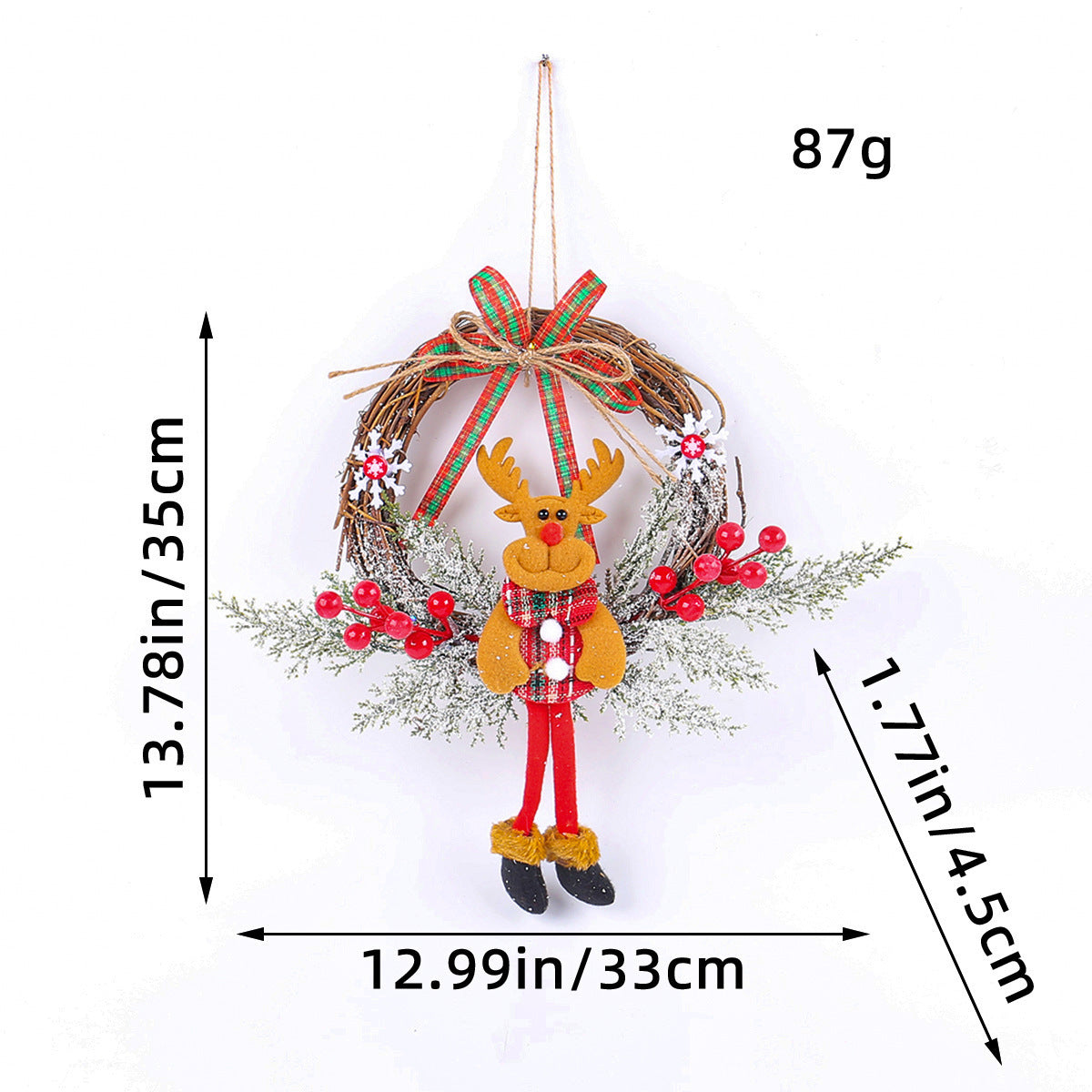 HKM-036819 Handmade Vine Ring Garland with Elk, Snowman, and Elderly Styles for Door and Wall Decoration