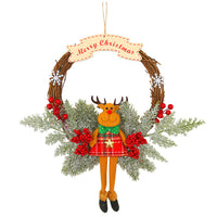 HKM-036819 Handmade Vine Ring Garland with Elk, Snowman, and Elderly Styles for Door and Wall Decoration