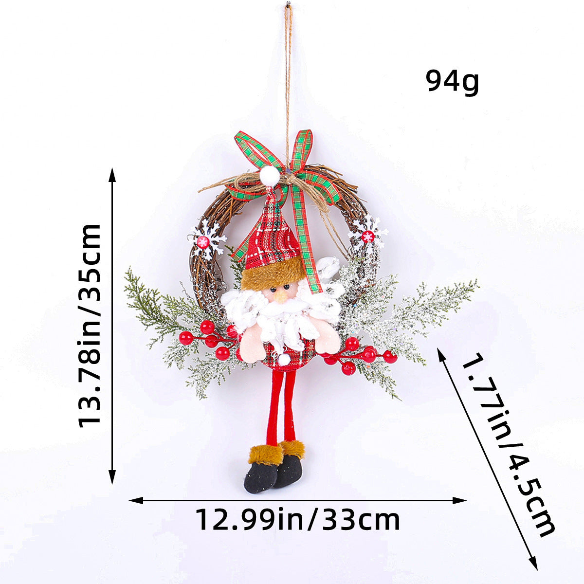 HKM-036819 Handmade Vine Ring Garland with Elk, Snowman, and Elderly Styles for Door and Wall Decoration