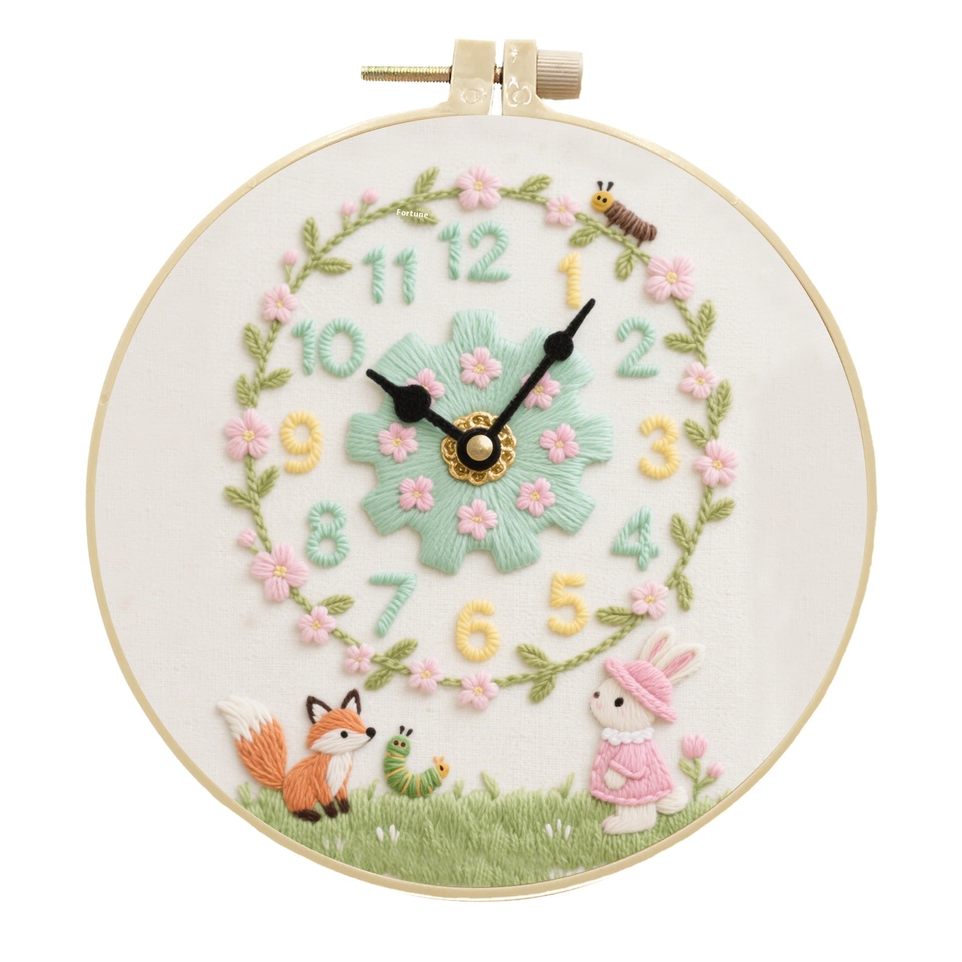 KTX-037011 Creative DIY Animal and Lively Clock Embroidery Kit with Eco-Friendly Material