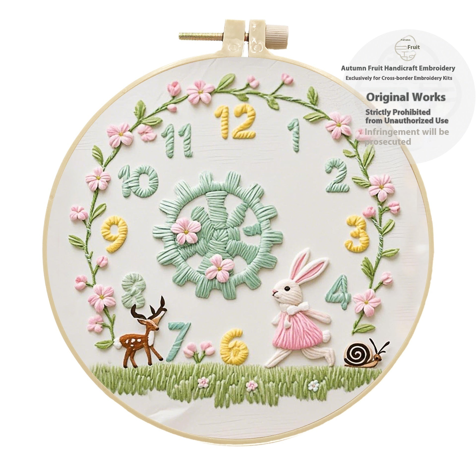 KTX-037011 Creative DIY Animal and Lively Clock Embroidery Kit with Eco-Friendly Material