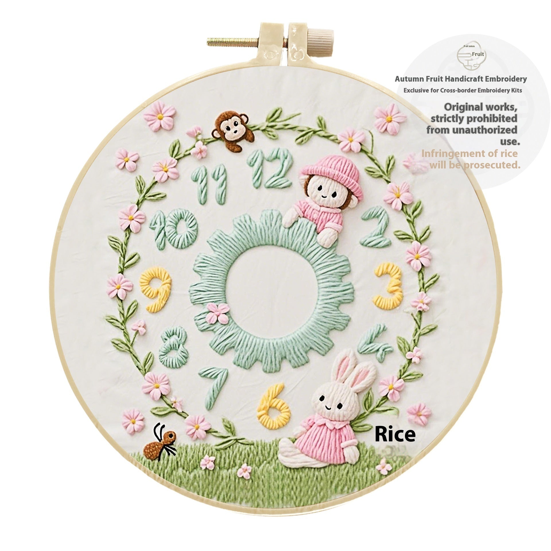 KTX-037011 Creative DIY Animal and Lively Clock Embroidery Kit with Eco-Friendly Material